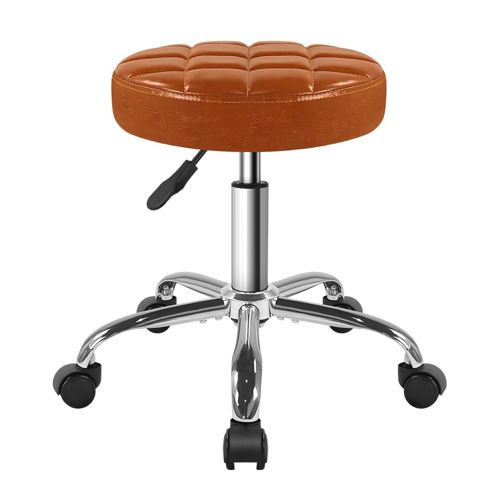 BFTOU Black Classic Swivel Stool with Wheel for Salon Work Home SPA Shop Height-Adjustable Rolling Stool Chair Small