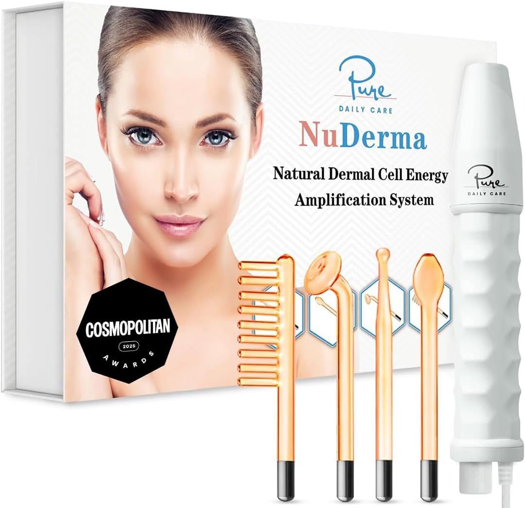 Pure Daily Care NuDerma Handheld Skin Therapy Wand Machine w/Neon β Anti-Aging - Skin Tightening - Wrinkle Reducing - Dark Circles β Clarifying - Hair & Scalp Stimulator