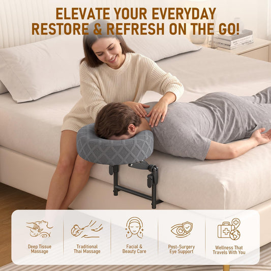 Massage Headrest for Bed, Adjustable Massage Face Cradle at Home, Portable Massage Table Kit for Sleeping Mattress, Height Adjustable up to 19 in, Face Down Pillow After Eye Surgery, Gray