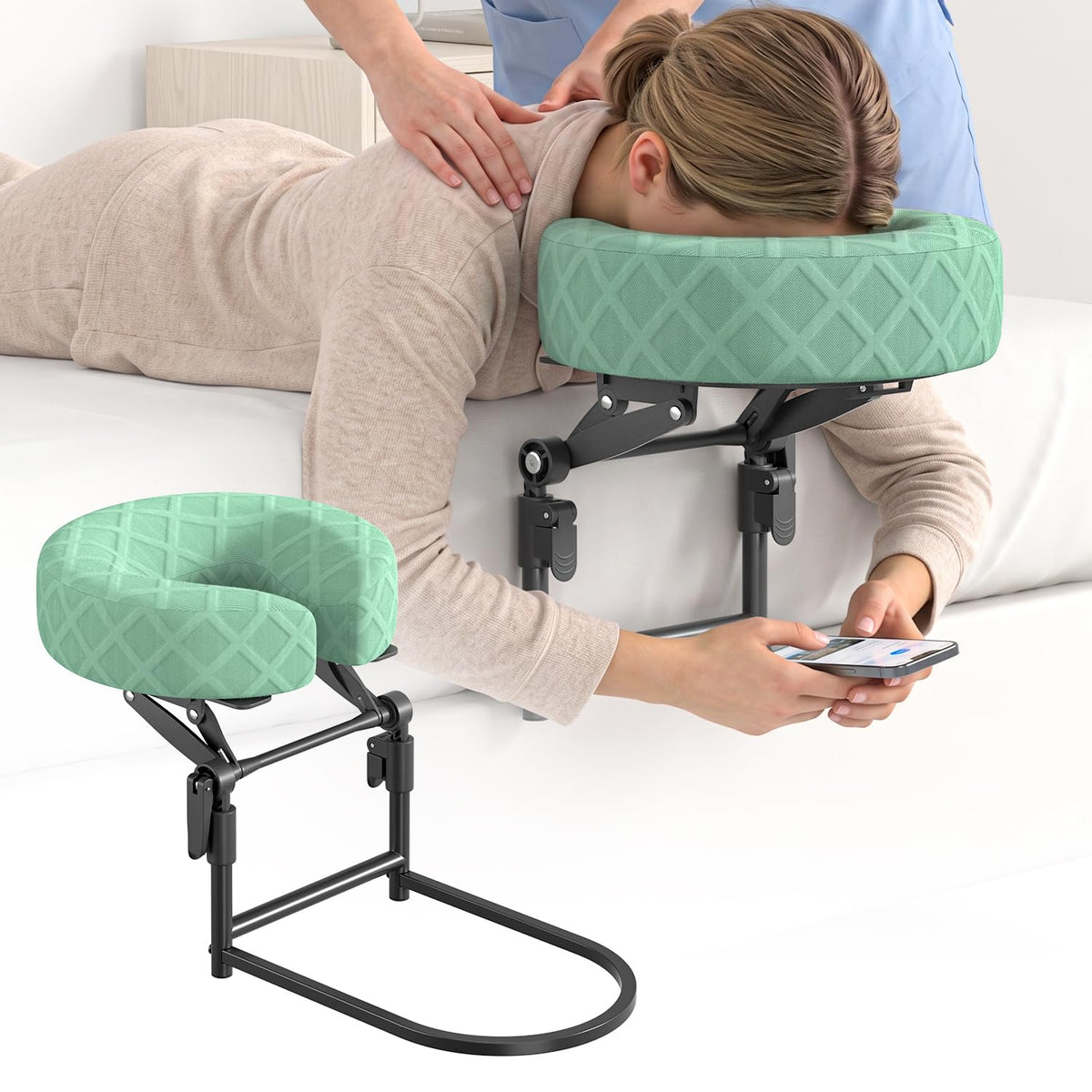Massage Headrest for Bed, Adjustable Massage Face Cradle at Home, Portable Massage Table Kit for Sleeping Mattress, Height Adjustable up to 19 in, Face Down Pillow After Eye Surgery, Gray