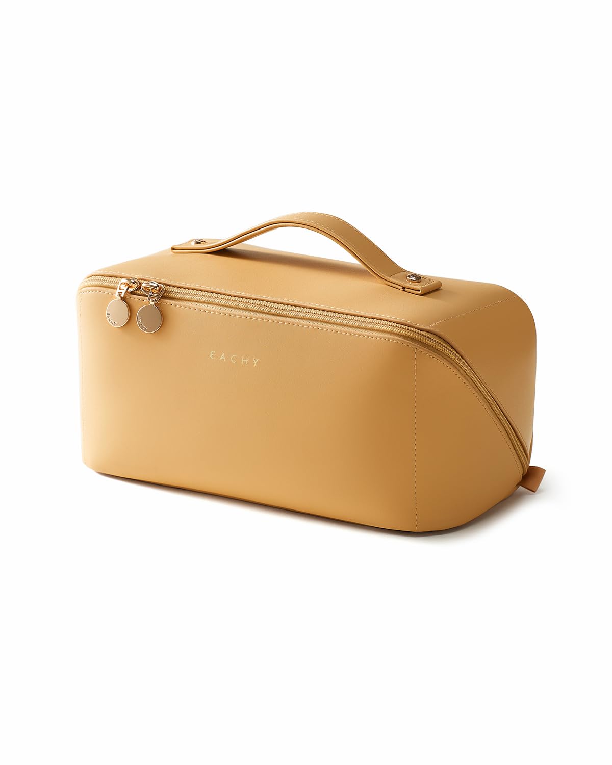 EACHY Travel Makeup Bag for Women, PU Leather Cosmetic Bag, Brown, Medium