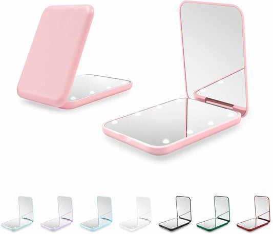Compact Mirror with Light, 1X/3X Magnification LED Pocket Mirror for Women