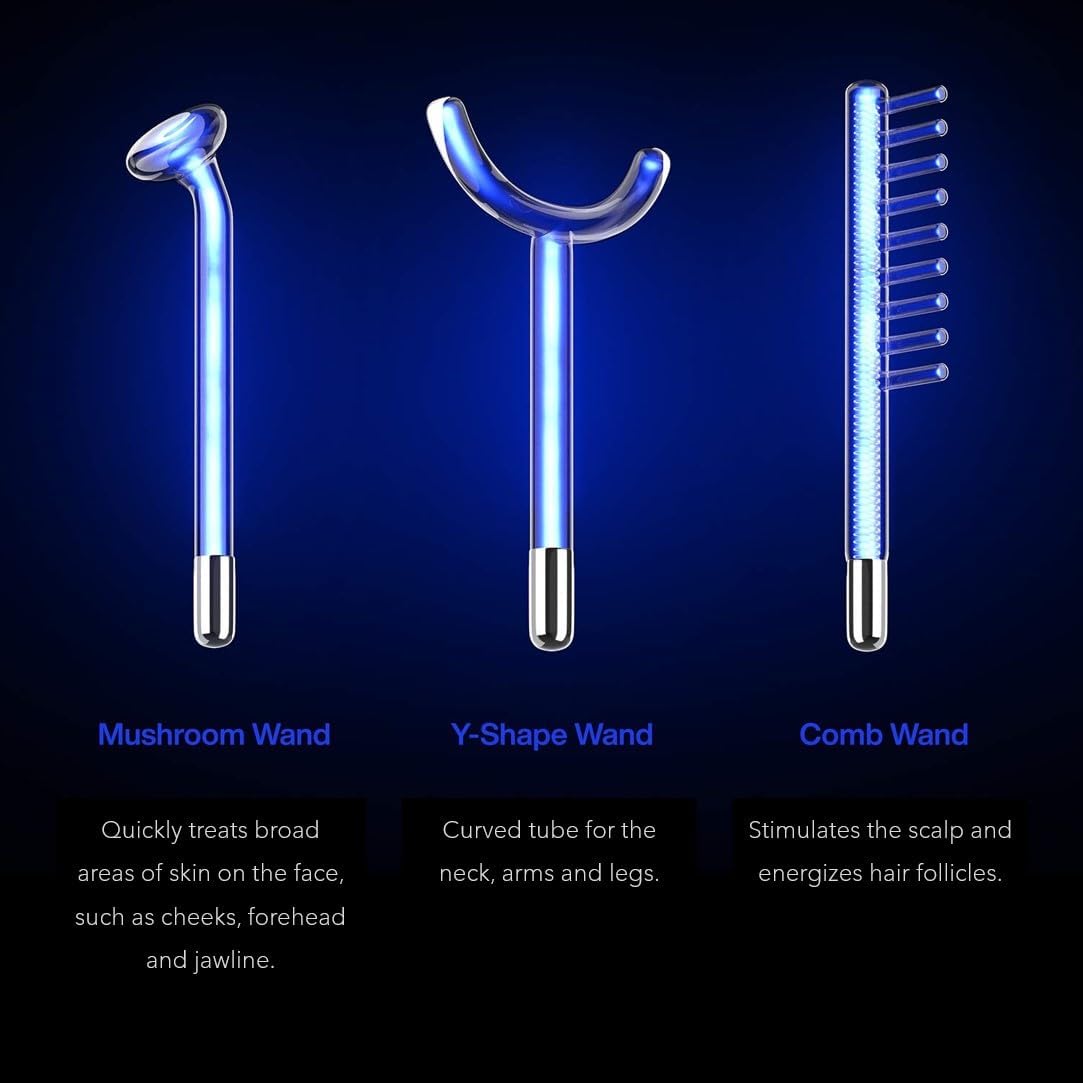 Pure Daily Care NuDerma Clinical Portable Skin Therapy Wand, Machine with 6 Fusion Neon + Argon Wands – Anti Aging - Clarifying - Skin Tightening & Radiance - Wrinkle Reducing