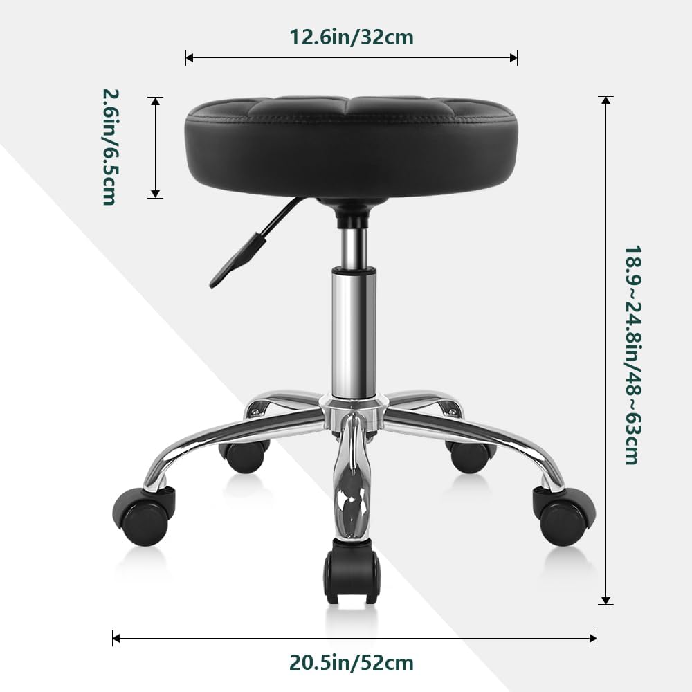 BFTOU Black Classic Swivel Stool with Wheel for Salon Work Home SPA Shop Height-Adjustable Rolling Stool Chair Small