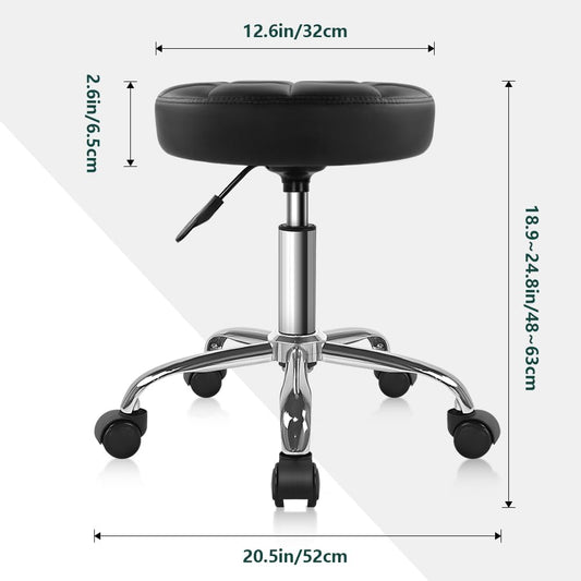 BFTOU Black Classic Swivel Stool with Wheel for Salon Work Home SPA Shop Height-Adjustable Rolling Stool Chair Small