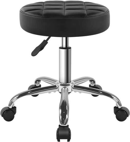 BFTOU Black Classic Swivel Stool with Wheel for Salon Work Home SPA Shop Height-Adjustable Rolling Stool Chair Small