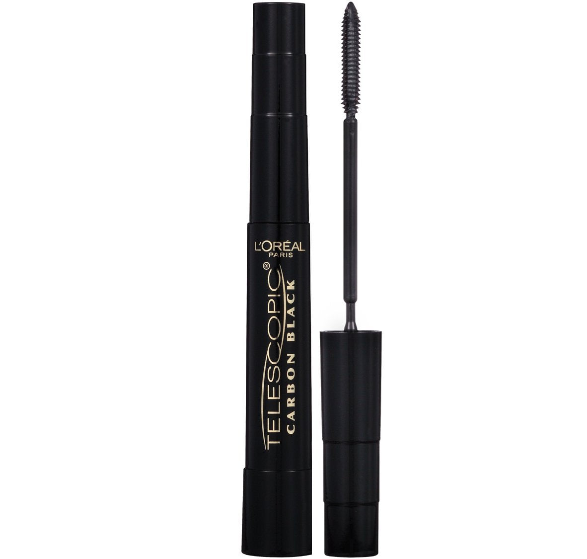 L'Oreal Paris - Máscara de alargamiento de pestañas, maquillaje telescópico original, con cepillo de doble precisión para separar pestañas, lavable, negro más negro, 0.27 onzas líquidas, paquete de 1