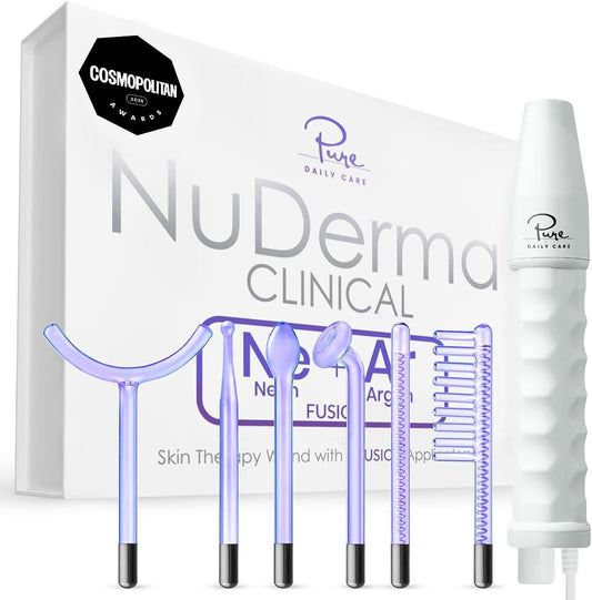 Pure Daily Care NuDerma Clinical Portable Skin Therapy Wand, Machine with 6 Fusion Neon + Argon Wands – Anti Aging - Clarifying - Skin Tightening & Radiance - Wrinkle Reducing