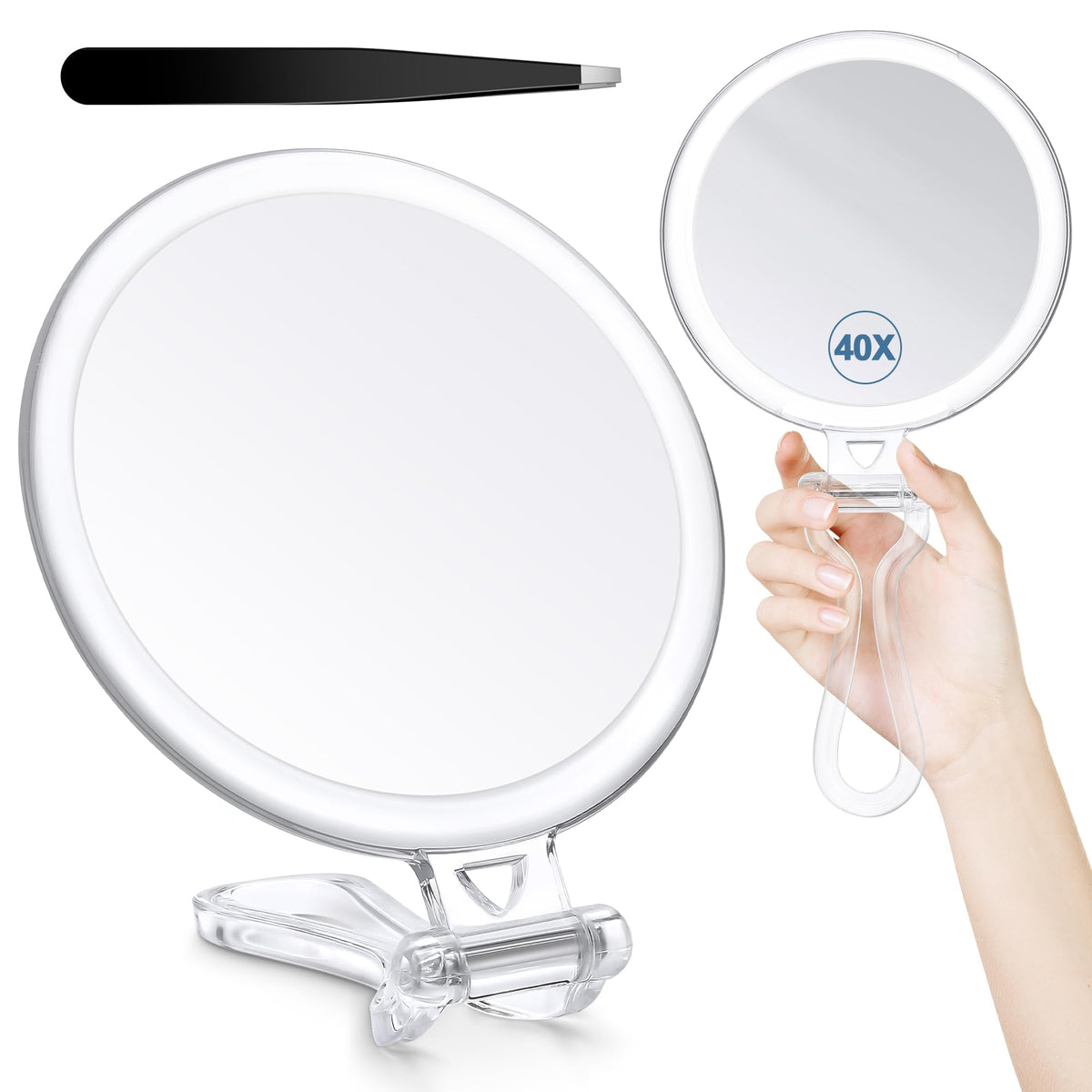 B Beauty Planet 30X Magnifying Mirror, Hand Mirror with Handle, Double Sided Hand Mirror with 30X/1X Magnification, Travel Essential Portable Foldable Makeup Mirror for Precision Makeup Black