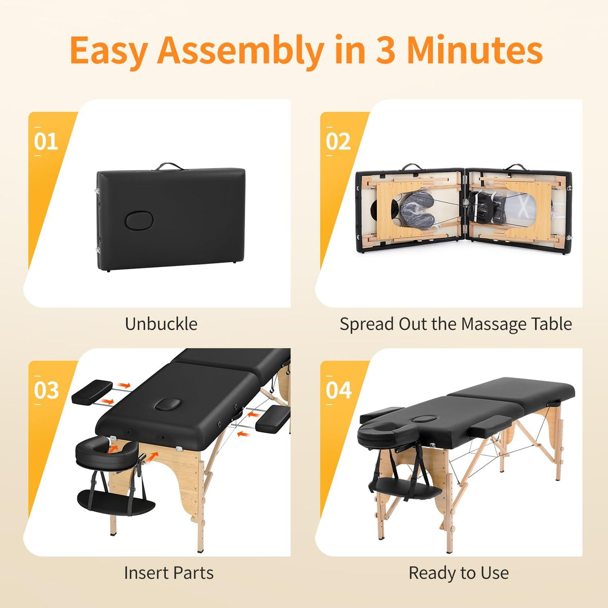 BestMassage | Portable Massage Table | 24" Wide, Black PU Leather