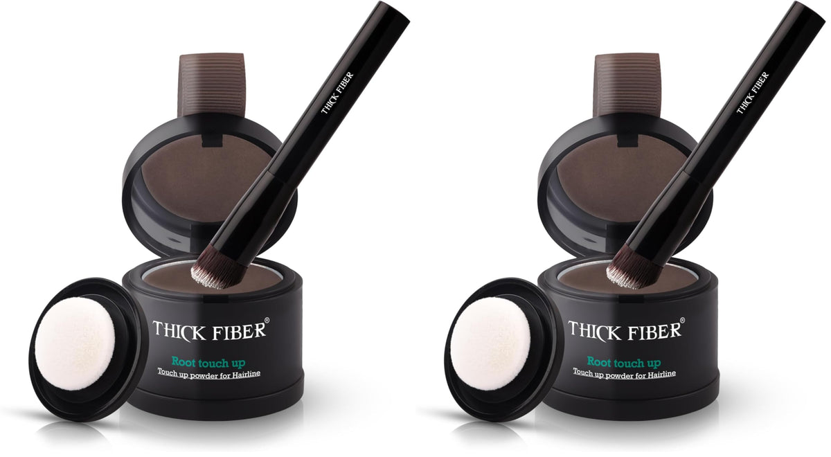 THICK FIBER Root Touch Up Powder - Water & Sweat Resistant Hair Loss Concealer Set for Thinning Hair Women, Includes Brush (Dark Brown)