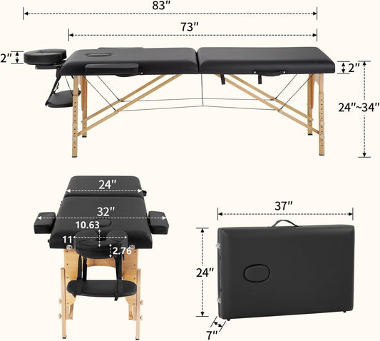 BestMassage | Portable Massage Table | 24" Wide, Black PU Leather