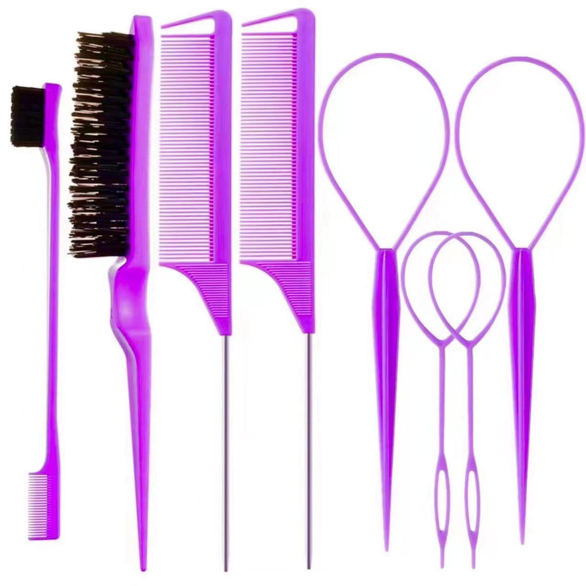 ZVOREI 8Pcs Hair Brushes Set wit, Pink 4Pcs Topsy Hair Tail Tools