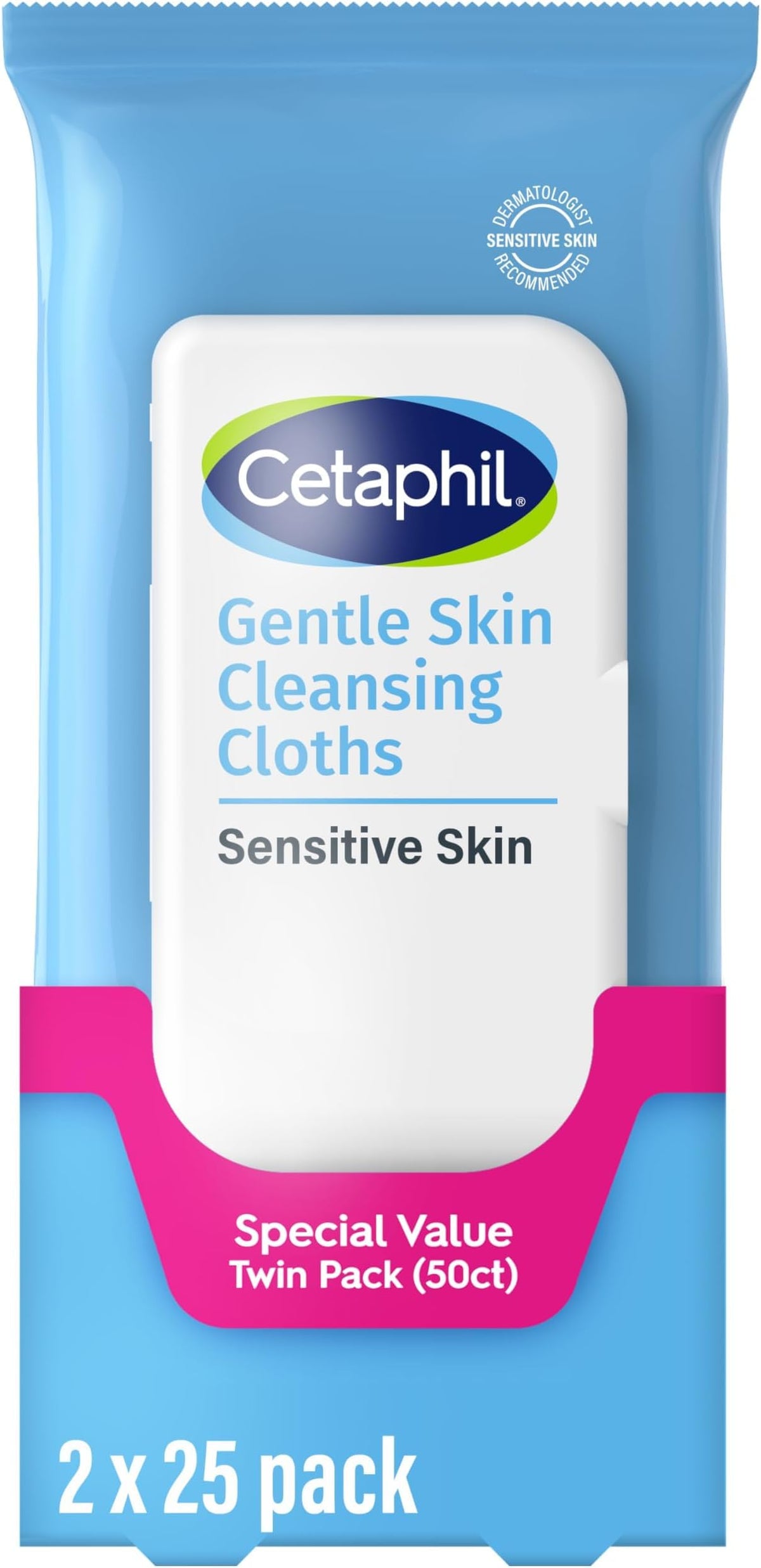 Cetaphil Gentle Makeup Remover Face Wipes, Fragrance Free, 25 Count