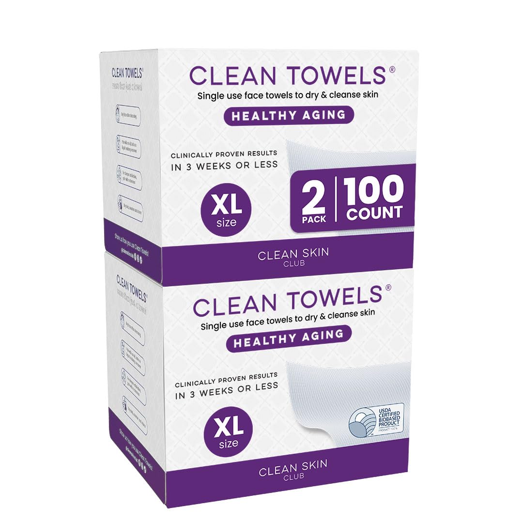 Clean Skin Club Clean Towels XL®, 100% USDA Biobased Face Towel, Disposable Face Towelette, Eczema Association Accepted, Makeup Remover Dry Wipes, Ultra Soft, 1 Pack, 50 Ct