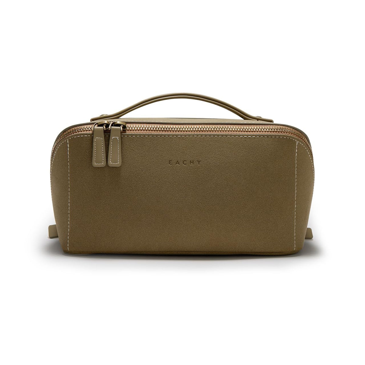 EACHY Travel Makeup Bag for Women, PU Leather Cosmetic Bag, Brown, Medium
