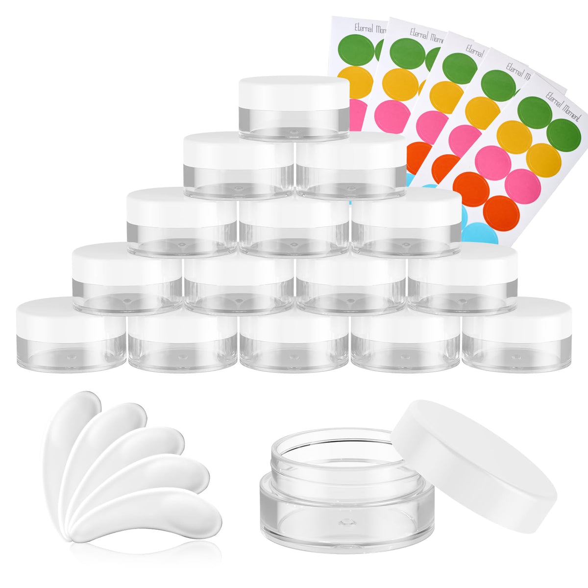4 OZ Plastic Jars with Black Lids 50 Pack Round Clear Cosmetic Container, Eternal Moment Slime Jars for Lotion, Cream, Ointments, Makeup, Eye shadow, Rhinestone, Samples, Pot, Travel Storage