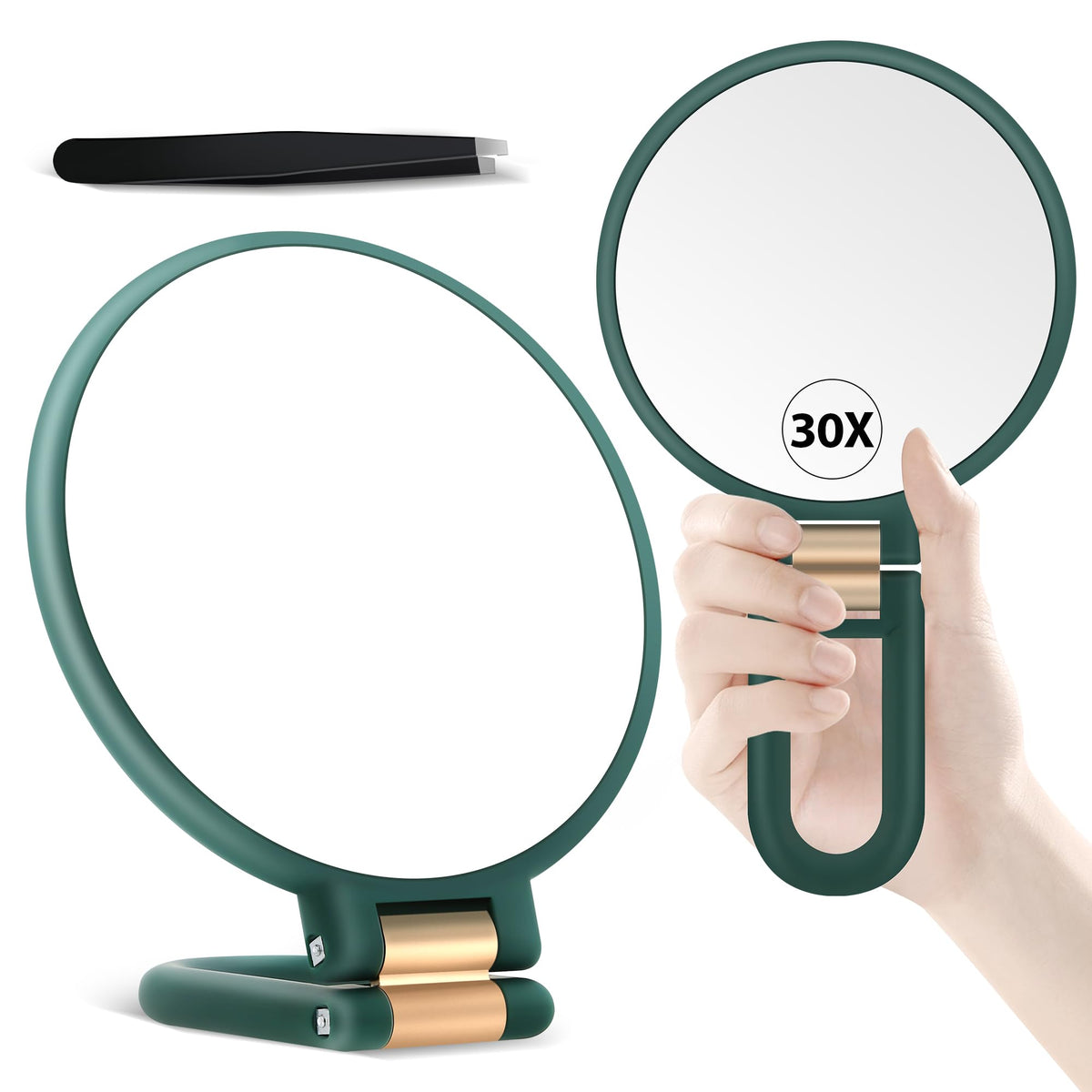 B Beauty Planet 30X Magnifying Mirror, Hand Mirror with Handle, Double Sided Hand Mirror with 30X/1X Magnification, Travel Essential Portable Foldable Makeup Mirror for Precision Makeup Black