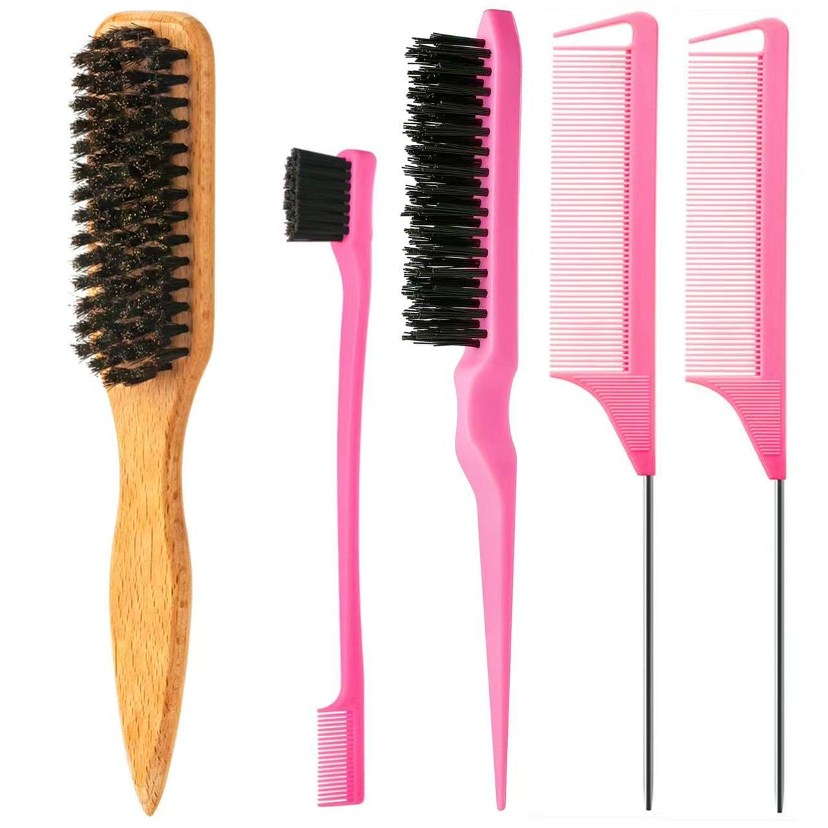 ZVOREI 8Pcs Hair Brushes Set wit, Pink 4Pcs Topsy Hair Tail Tools
