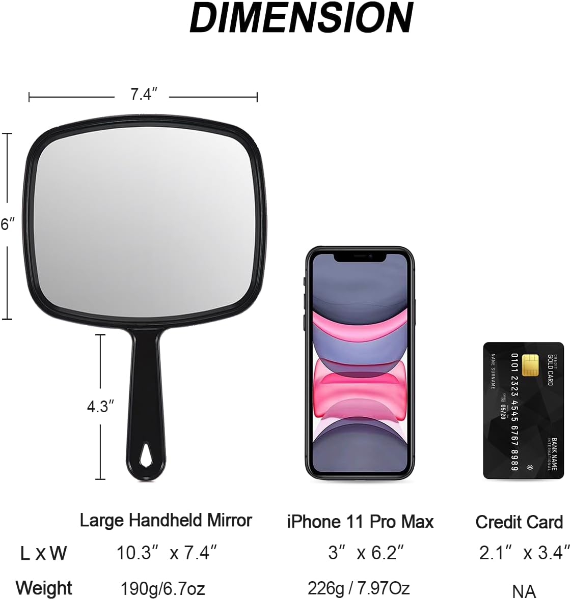 Gladmart 10.3" L x 7.4" W Hand Mirror for Home and Barber, Black