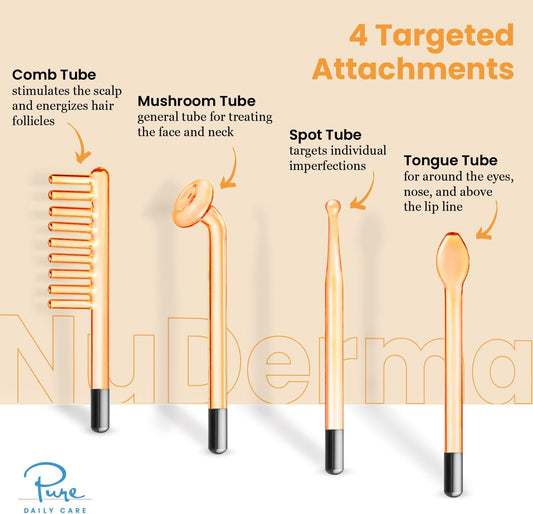 Pure Daily Care NuDerma Handheld Skin Therapy Wand Machine w/Neon – Anti-Aging - Skin Tightening - Wrinkle Reducing - Dark Circles – Clarifying - Hair & Scalp Stimulator