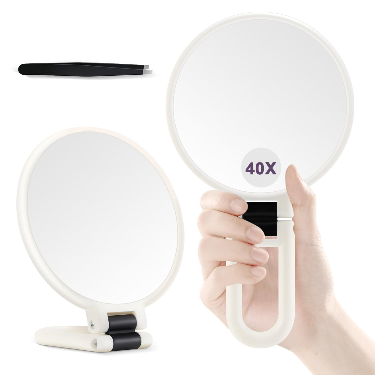 B Beauty Planet 30X Magnifying Mirror, Hand Mirror with Handle, Double Sided Hand Mirror with 30X/1X Magnification, Travel Essential Portable Foldable Makeup Mirror for Precision Makeup Black
