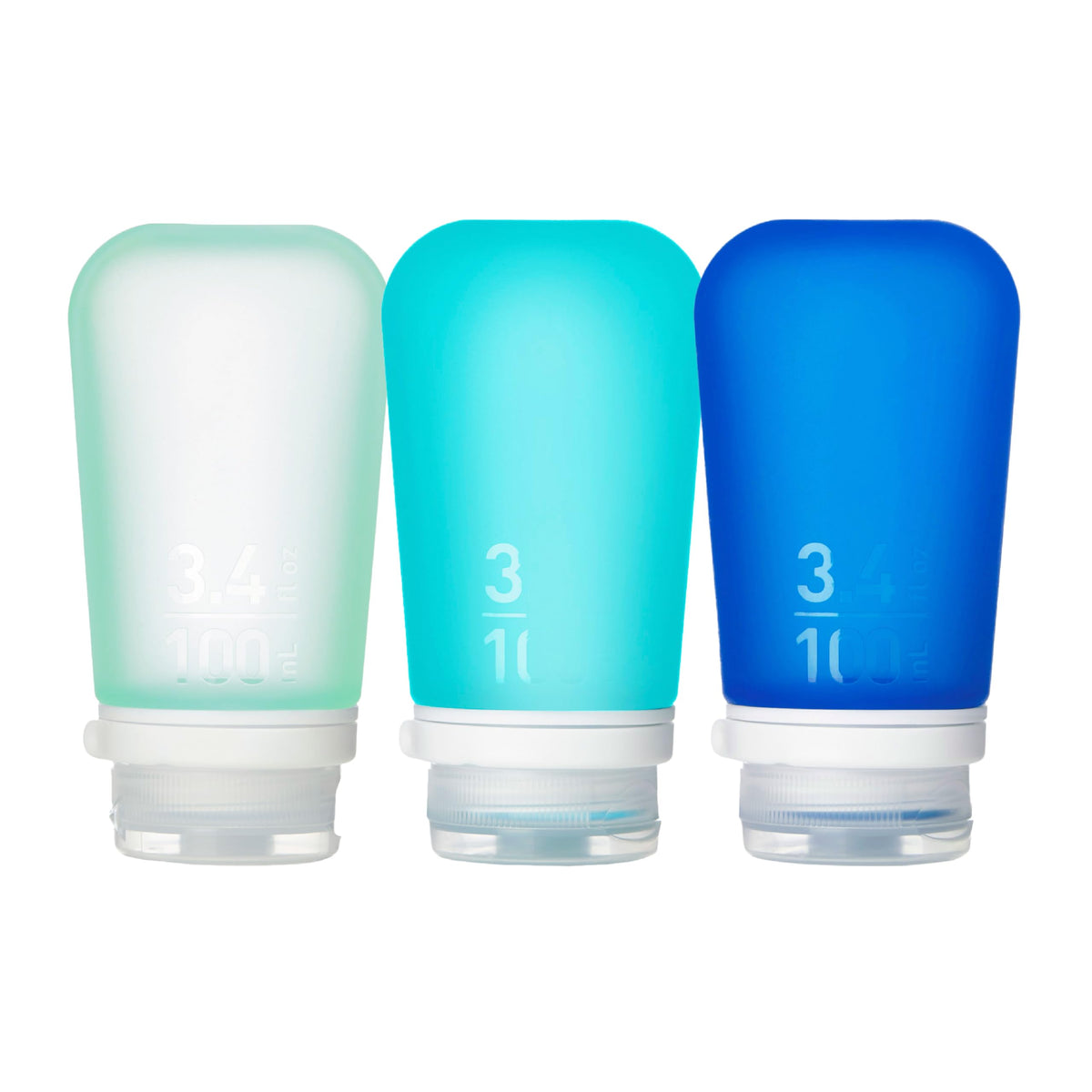humangear GoToob+ 3-Pack, Small (1.7 fl oz), Clear/Green/Blue