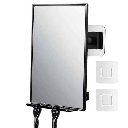 LFOYOU Shower Mirror for Shaving & Washing Your Face with a Squeegee - Built-in Two Razor Holder, 360°Rotation Adjustable Shaving Bathroom Mirror - Easy Install, Home Shower Accessory(Not Fogless)