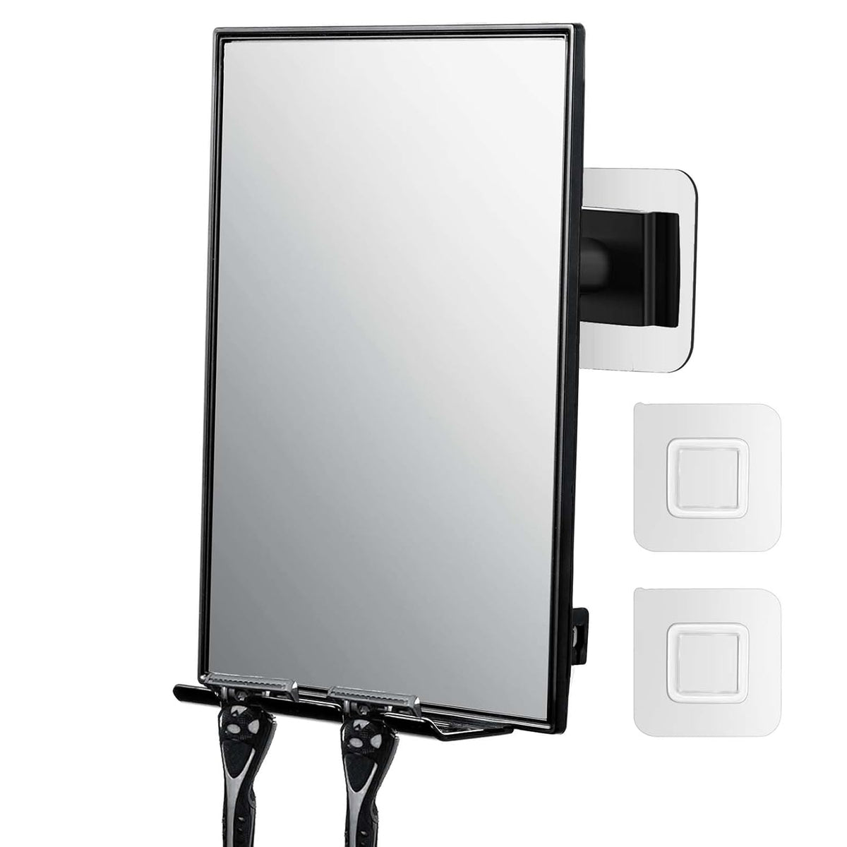 LFOYOU Shower Mirror for Shaving & Washing Your Face with a Squeegee - Built-in Two Razor Holder, 360°Rotation Adjustable Shaving Bathroom Mirror - Easy Install, Home Shower Accessory(Not Fogless)