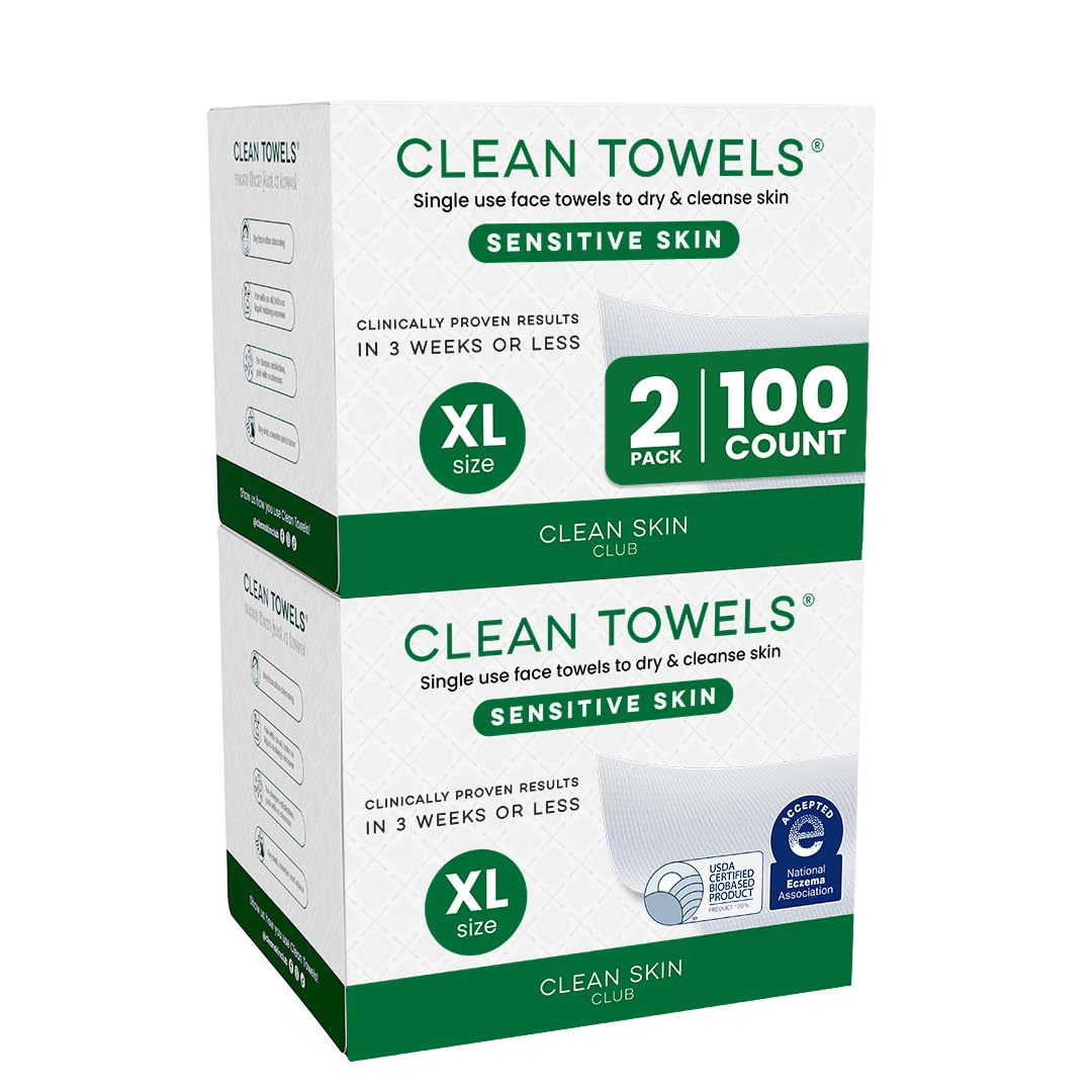 Clean Skin Club Clean Towels XL®, 100% USDA Biobased Face Towel, Disposable Face Towelette, Eczema Association Accepted, Makeup Remover Dry Wipes, Ultra Soft, 1 Pack, 50 Ct