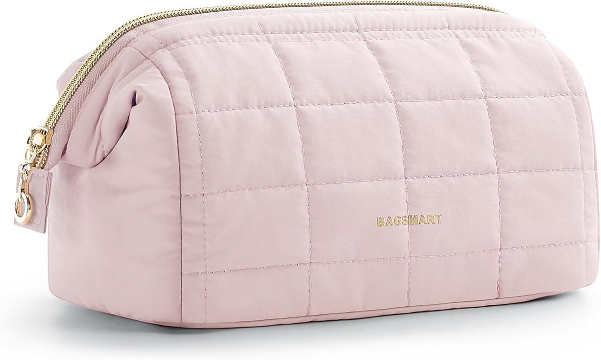 BAGSMART Makeup Bag Travel Toiletry Bag, Wide-open Zipper Pouch, Pink