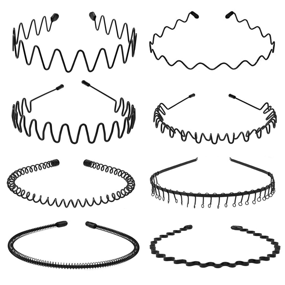 Metal Headband for Men, Non Slip Wave Hair Band, Flex Grip 6 Pcs