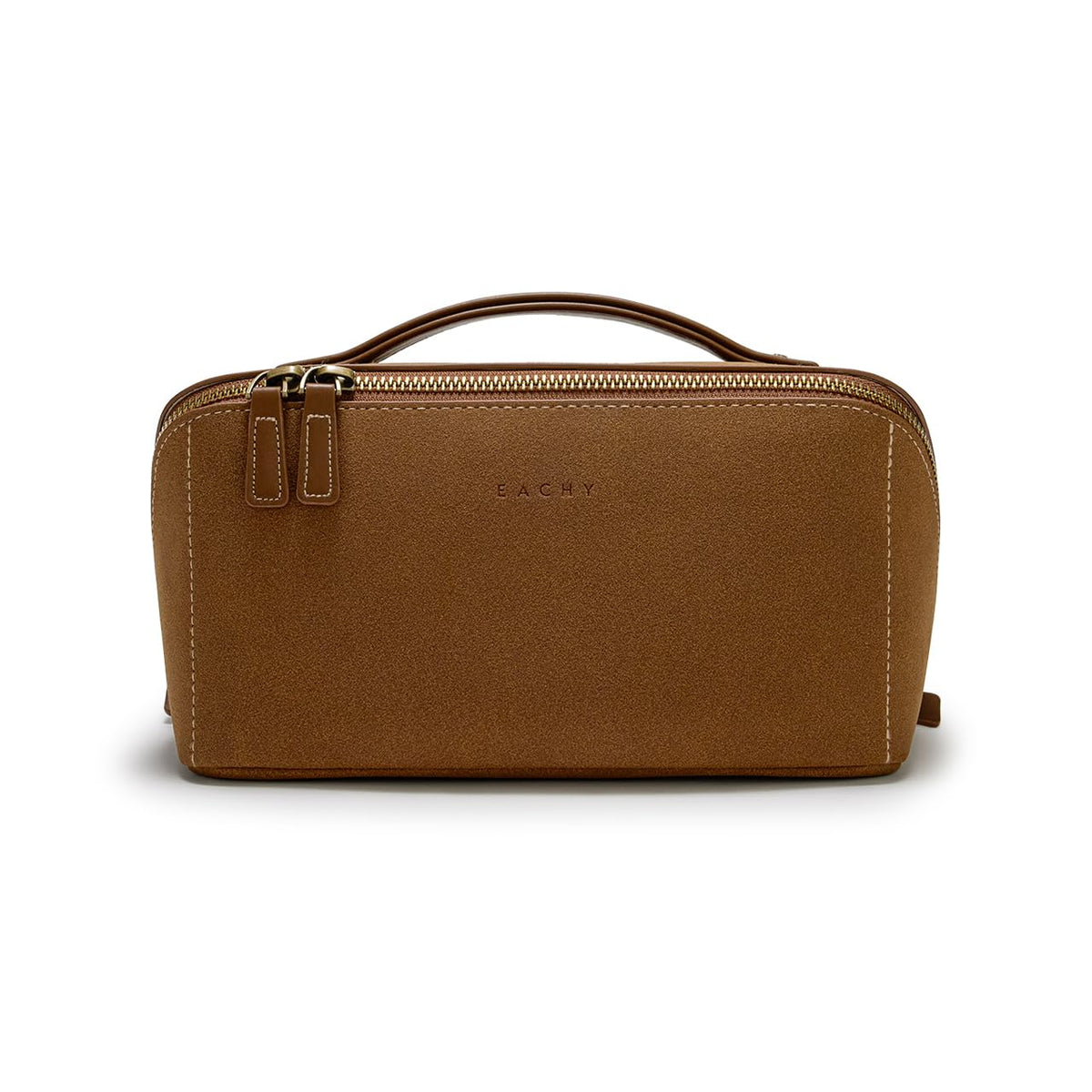 EACHY Travel Makeup Bag for Women, PU Leather Cosmetic Bag, Brown, Medium