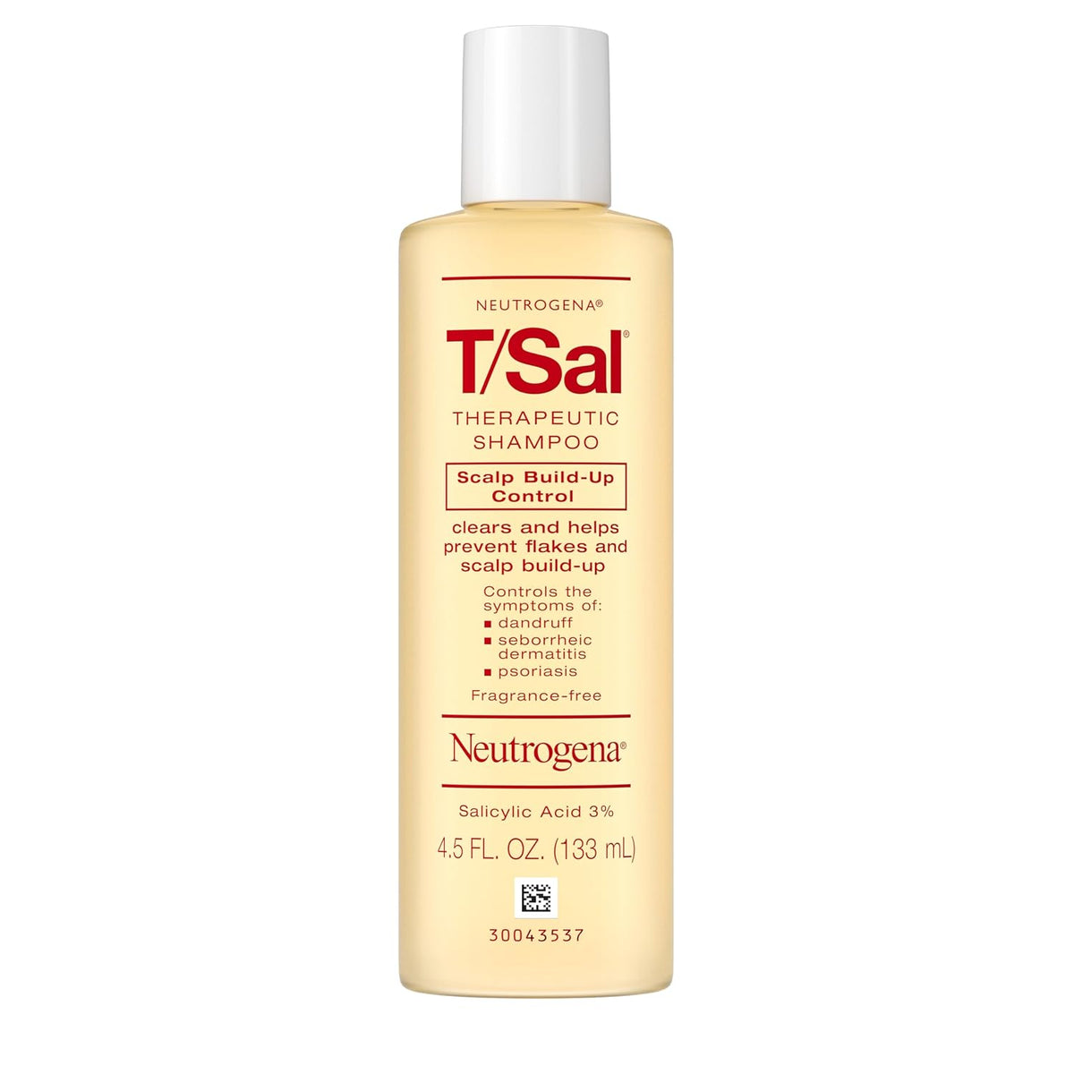 Neutrogena T/Sal Therapeutic Dandruff Shampoo, Scalp Build-Up Control, 3% Salicylic Acid,Psoriasis Treatment, Seborrheic Dermatitis Shampoo, Clears Flakes, Fragrance Free, 4.5 fl oz