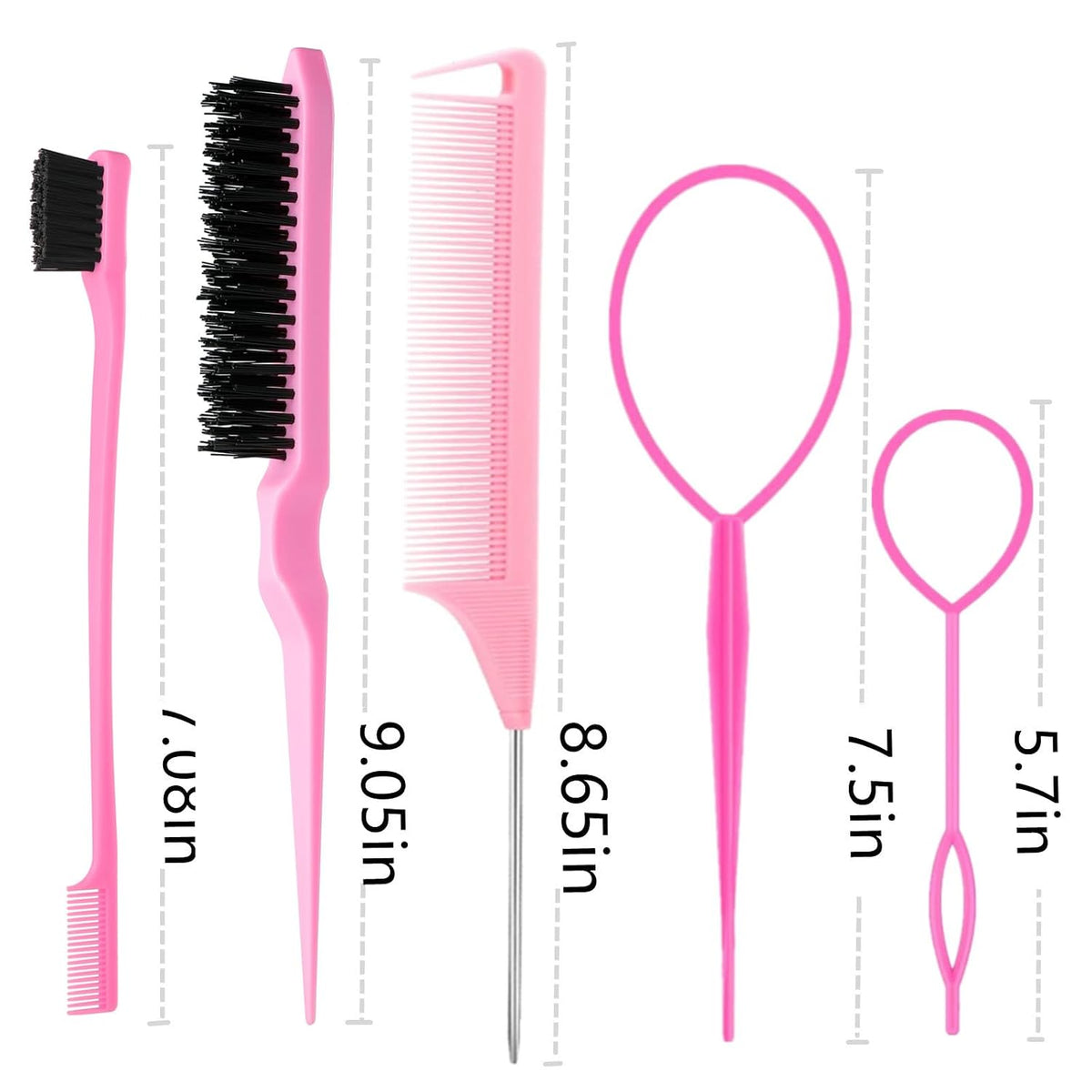 ZVOREI 8Pcs Hair Brushes Set wit, Pink 4Pcs Topsy Hair Tail Tools