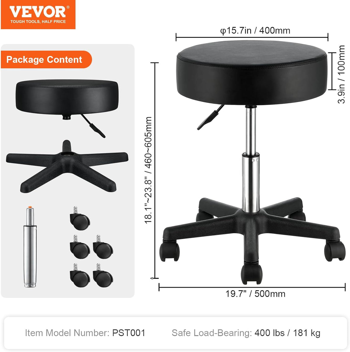 VEVOR Rolling Stools with Wheels 400LBS Weight Capacity Swivel Stools Chair
