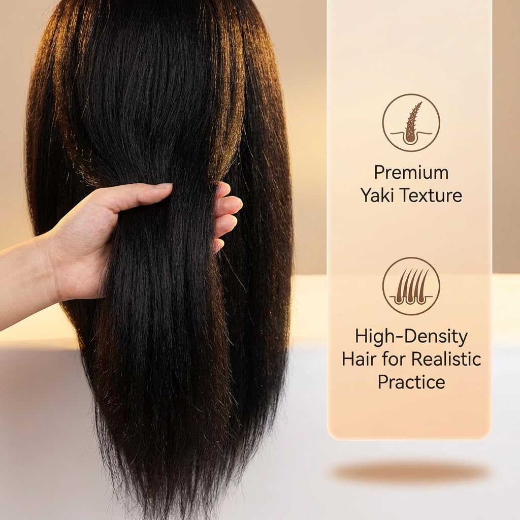 100% Real Hair Mannequin Head Training Head Manikin Cosmetology Doll Head for Hairdresser Practice Braiding Hair Styling with Clamp stand (16 -Inch)