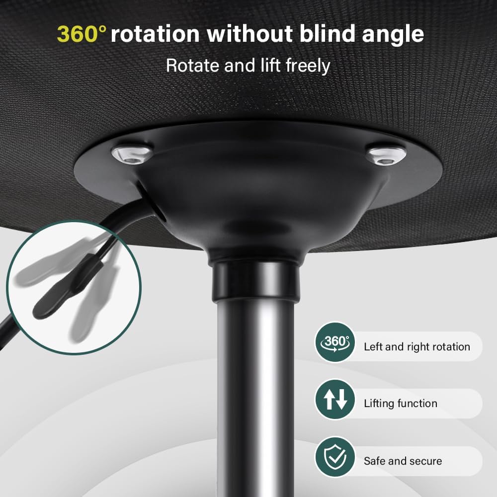BFTOU Black Classic Swivel Stool with Wheel for Salon Work Home SPA Shop Height-Adjustable Rolling Stool Chair Small