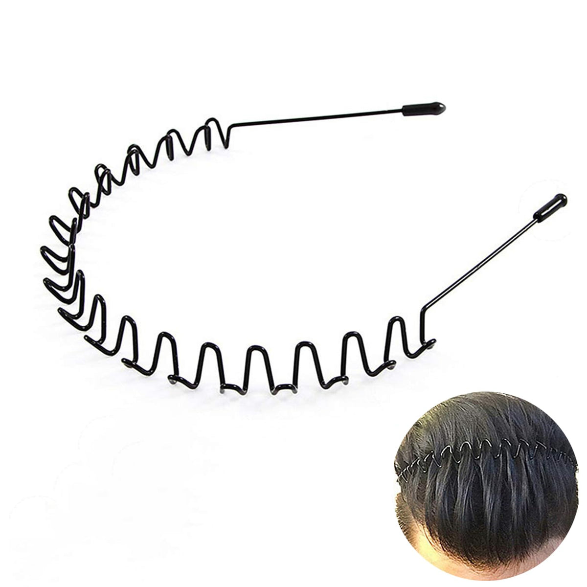 Metal Headband for Men, Non Slip Wave Hair Band, Flex Grip 6 Pcs