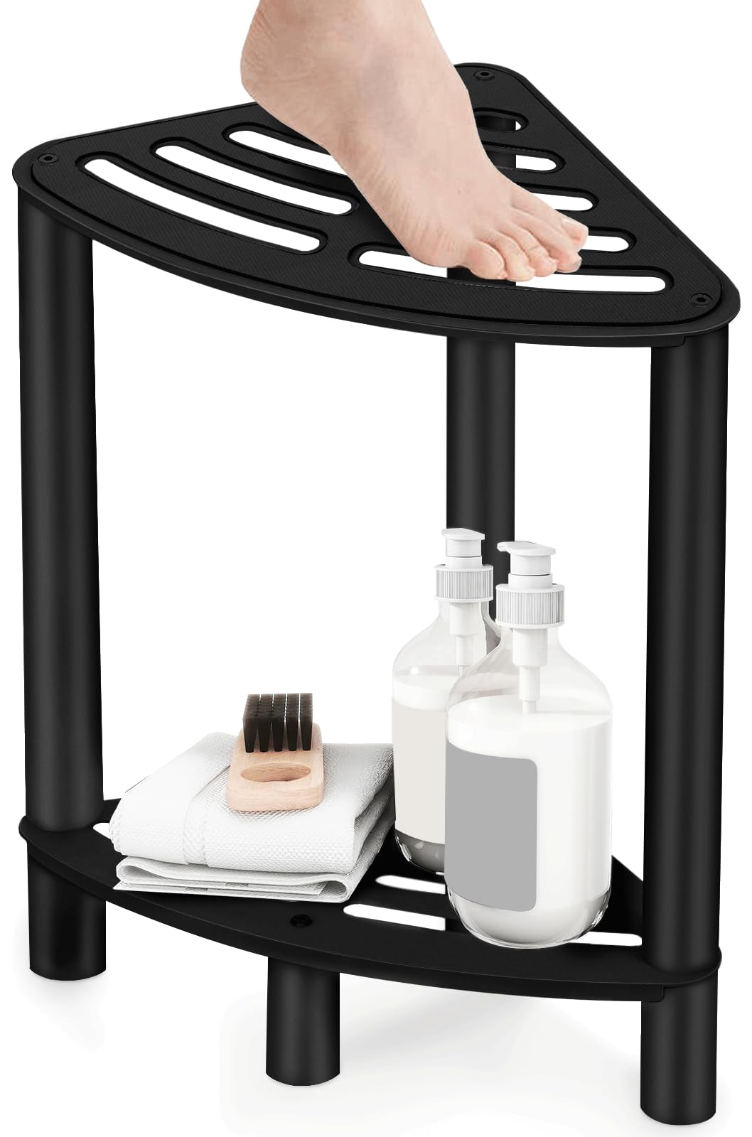 VOTZAAQ Shower Foot Rest, Shower Stool for Inside Shower, Stainless Steel Waterproof Shower Stool for Shaving Legs - Corner Bathroom Bench Seat with Storage Shelf for Small Shower Spaces