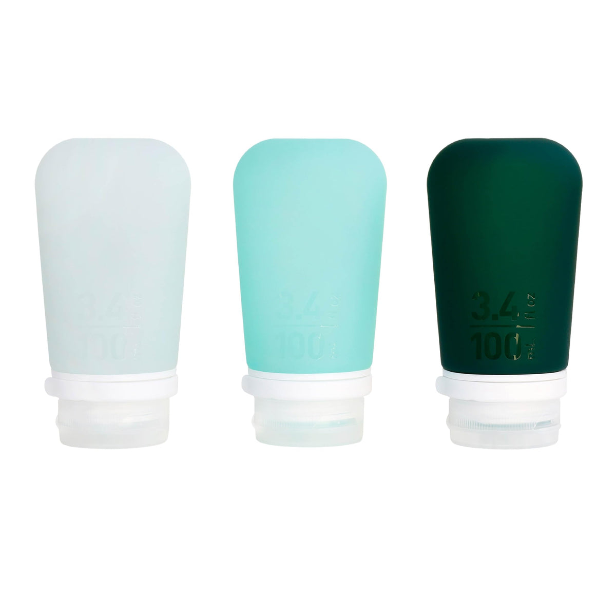 humangear GoToob+ 3-Pack, Small (1.7 fl oz), Clear/Green/Blue