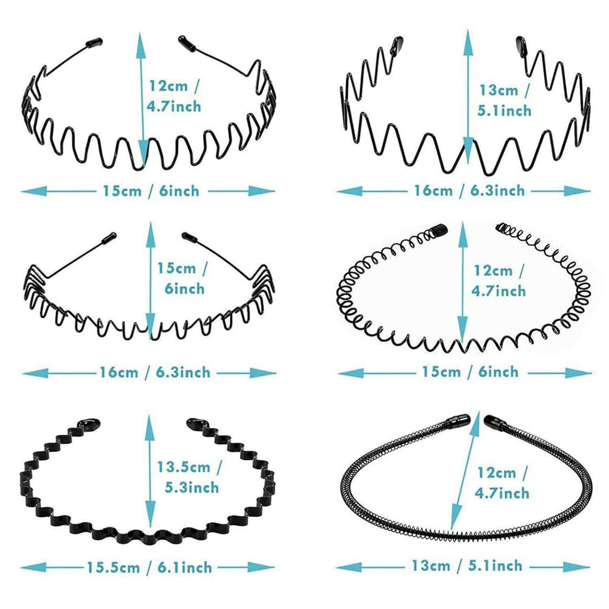 Metal Headband for Men, Non Slip Wave Hair Band, Flex Grip 6 Pcs