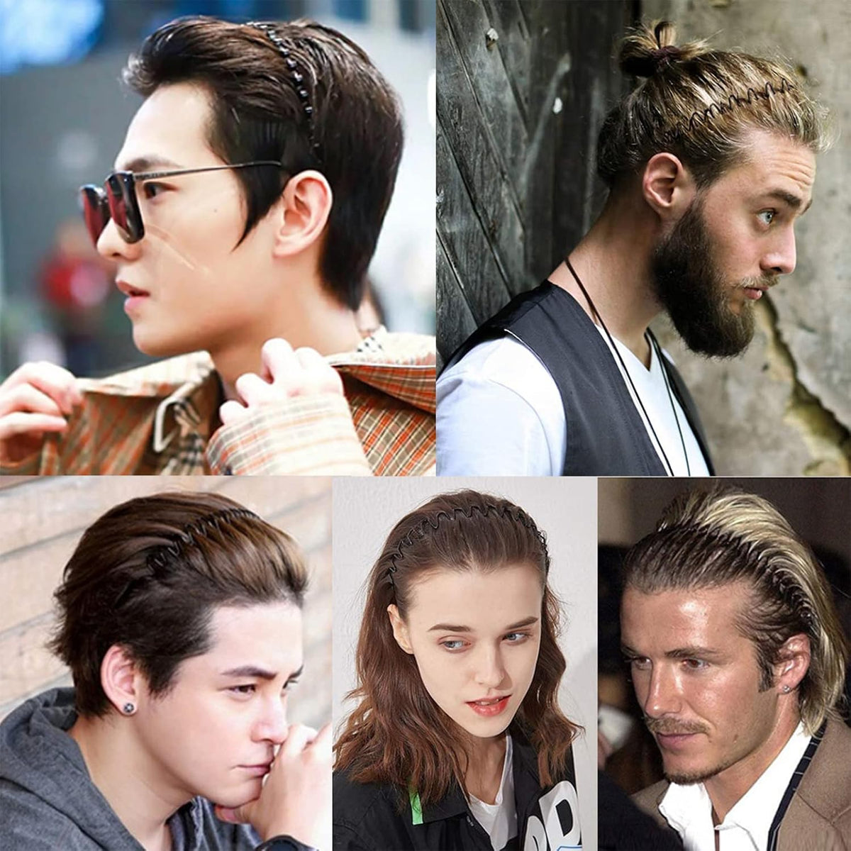 Metal Headband for Men, Non Slip Wave Hair Band, Flex Grip 6 Pcs
