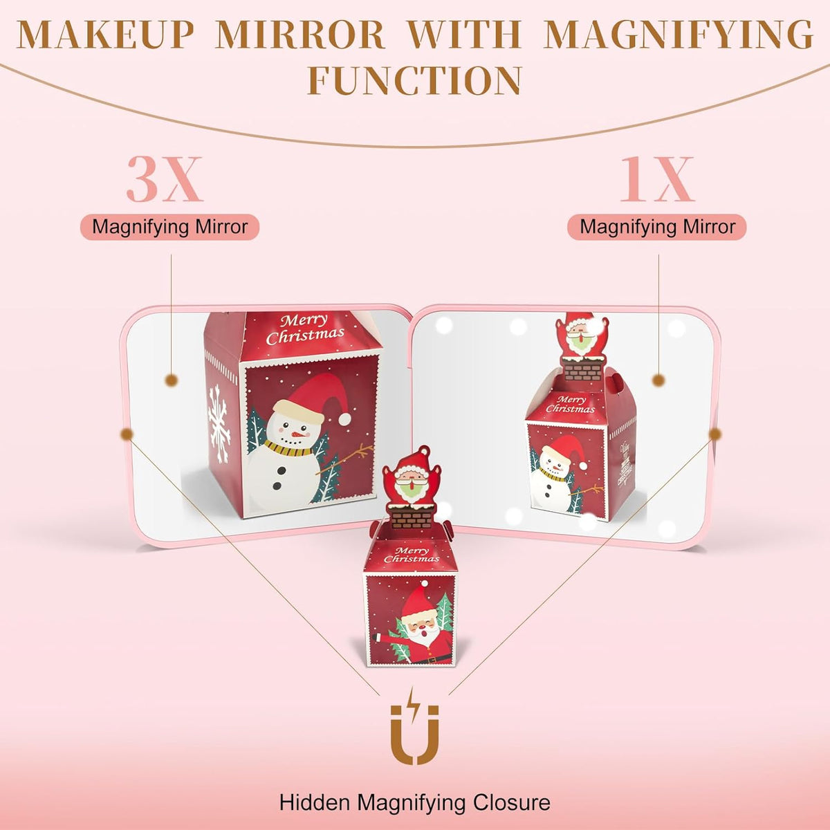 Compact Mirror with Light, 1X/3X Magnification LED Pocket Mirror for Women