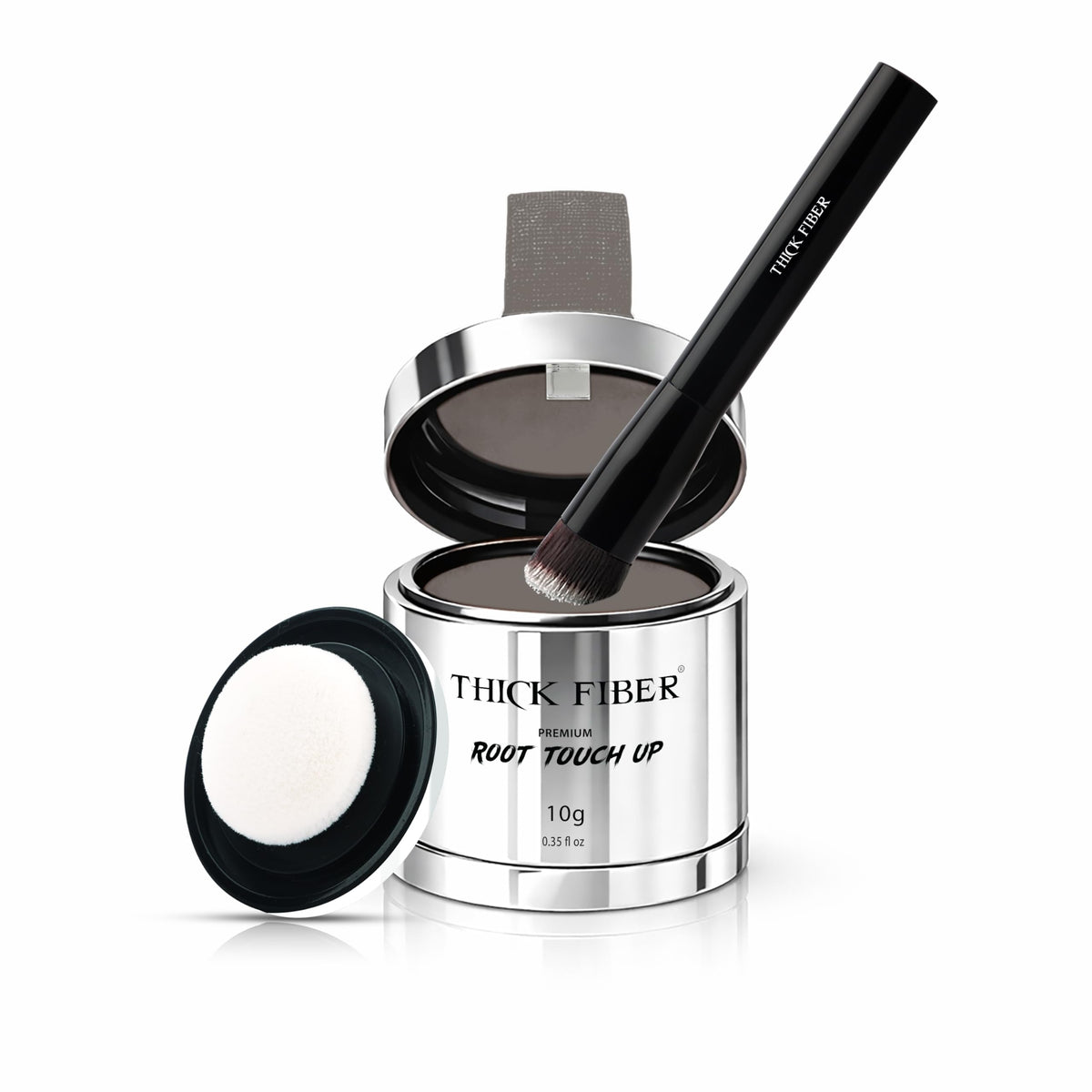 THICK FIBER Root Touch Up Powder - Water & Sweat Resistant Hair Loss Concealer Set for Thinning Hair Women, Includes Brush (Dark Brown)