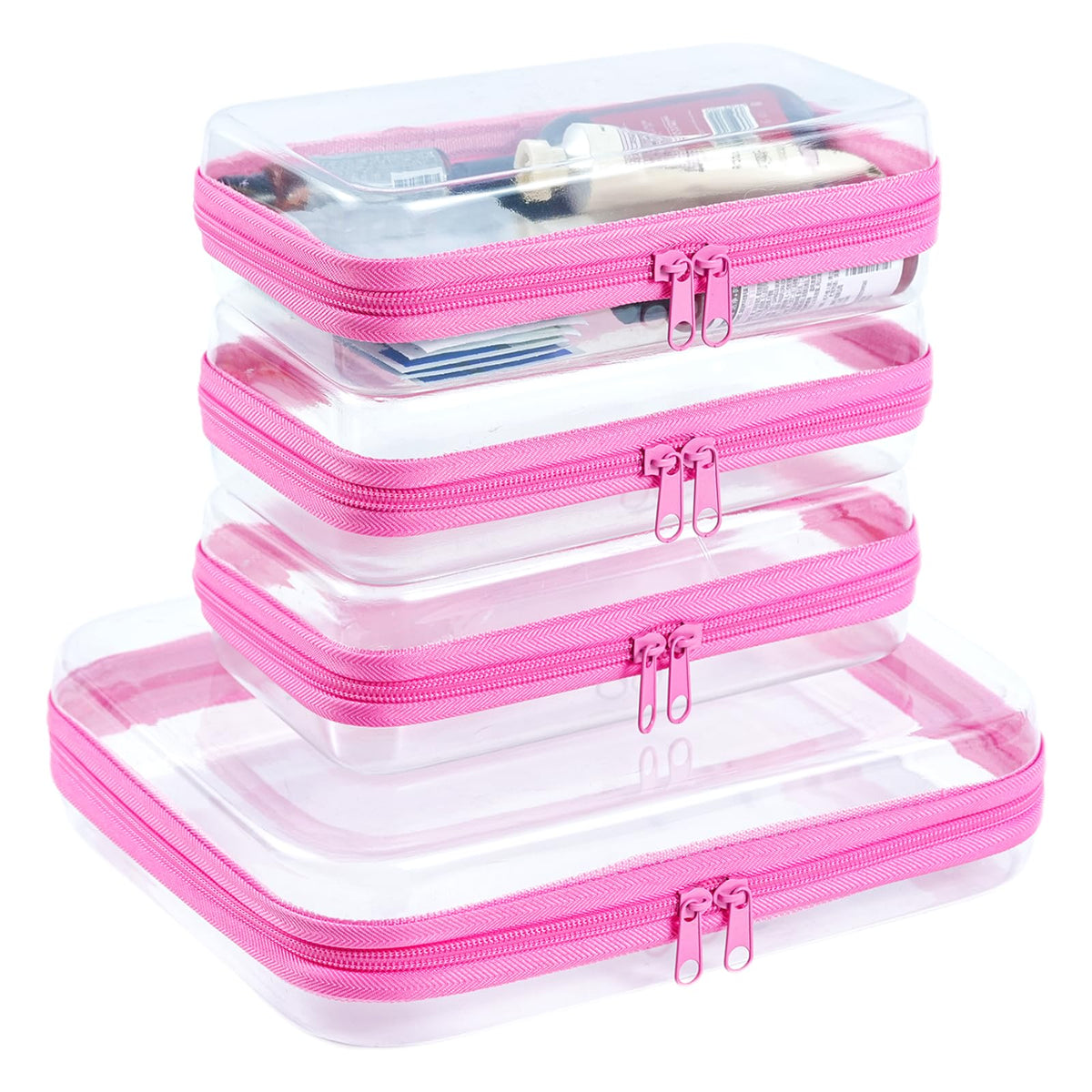 4 pcs Clear Zipper Pouches,Hard Shell Zipper Case