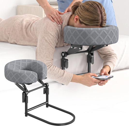 Massage Headrest for Bed, Adjustable Massage Face Cradle at Home, Portable Massage Table Kit for Sleeping Mattress, Height Adjustable up to 19 in, Face Down Pillow After Eye Surgery, Gray