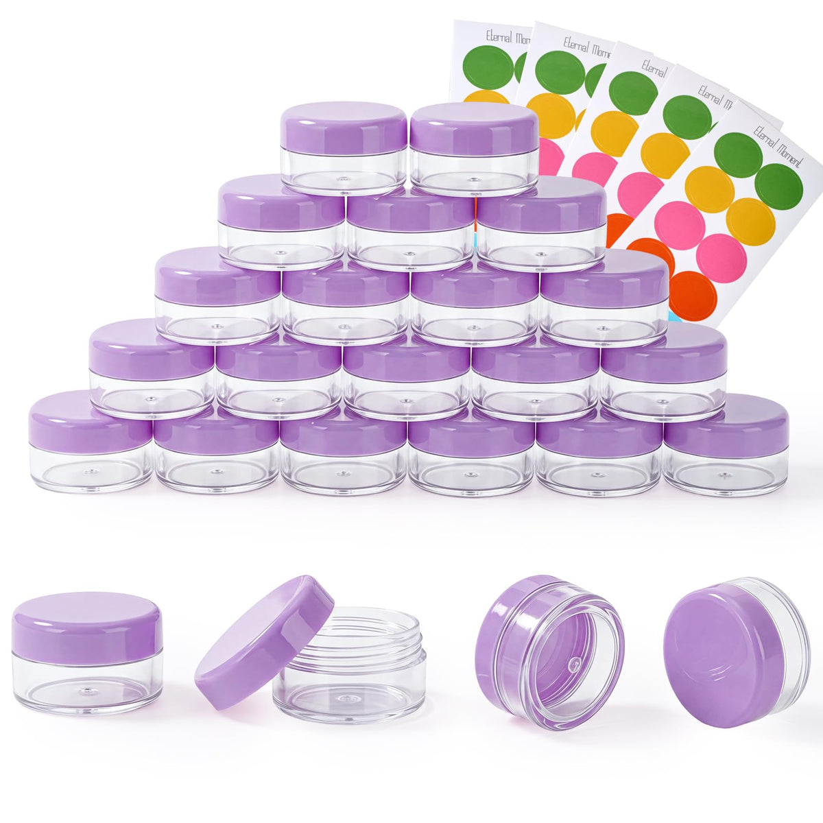 4 OZ Plastic Jars with Black Lids 50 Pack Round Clear Cosmetic Container, Eternal Moment Slime Jars for Lotion, Cream, Ointments, Makeup, Eye shadow, Rhinestone, Samples, Pot, Travel Storage