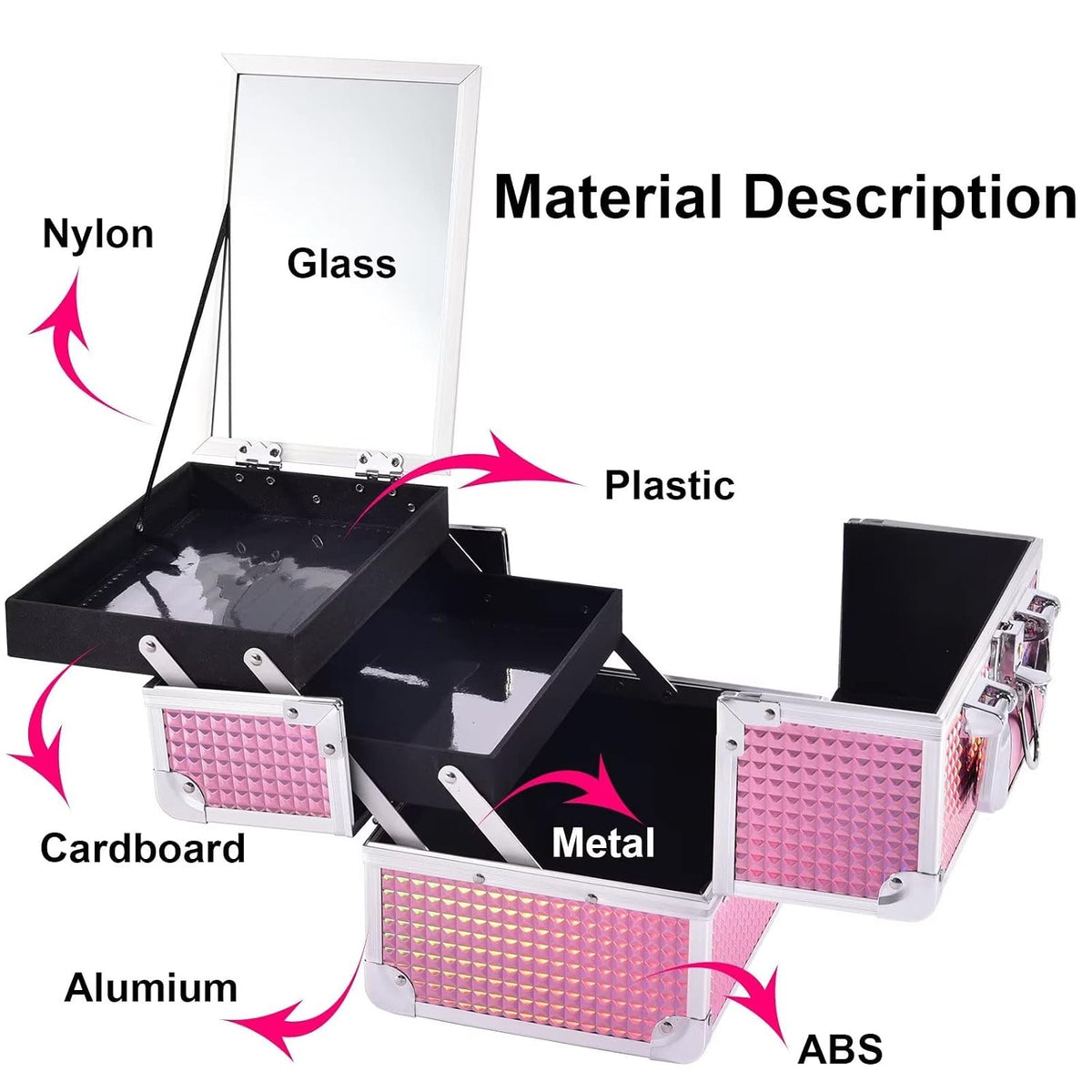 Joligrace Makeup Case Organizer Makeup Box Cosmetic Train Case with Mirror