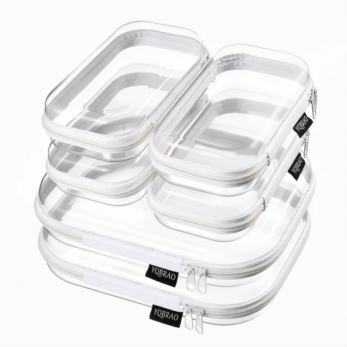 YQBRAO Clear Hard Shell Zipper Cases, Diaper Bag Organizer Pouches, White